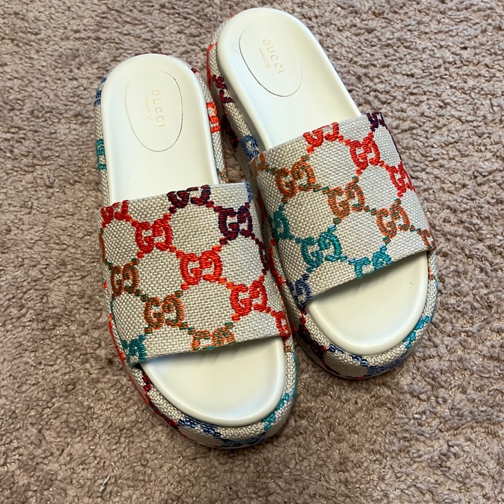 Womens GG Multicolor Platform Slide Sandals